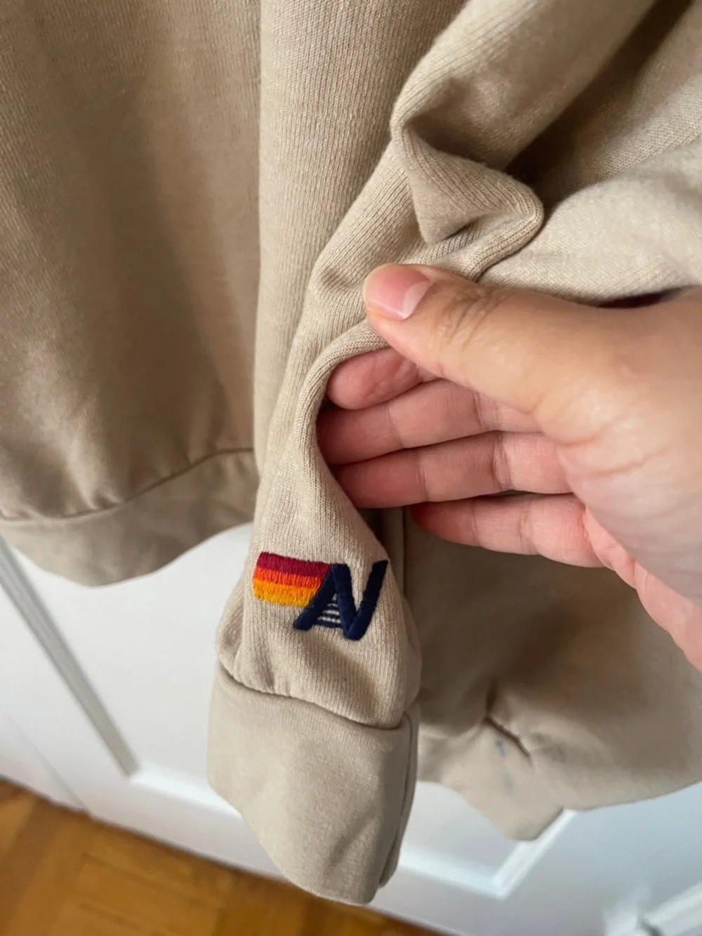 Aviator Nation Beige Sweatshirt with Rainbow Heart Patch - Picture 6 of 10